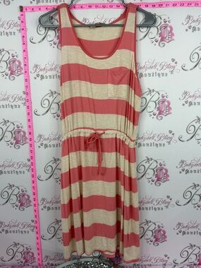 Olive & Oak Coral and Cream Striped Scoop Neck Dress